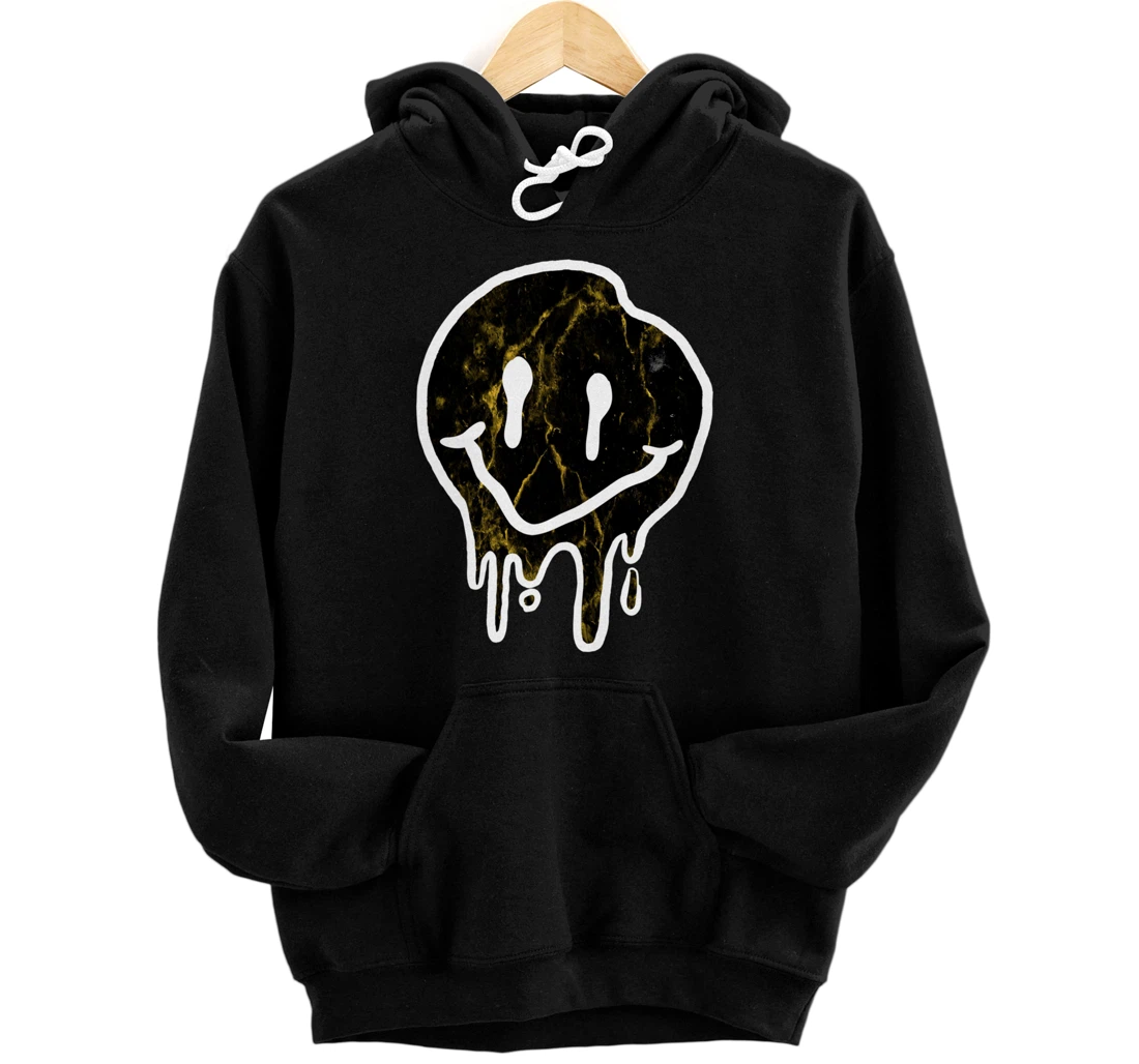 Cool Black & Gold Dripping Smiley Face Pullover Hoodie