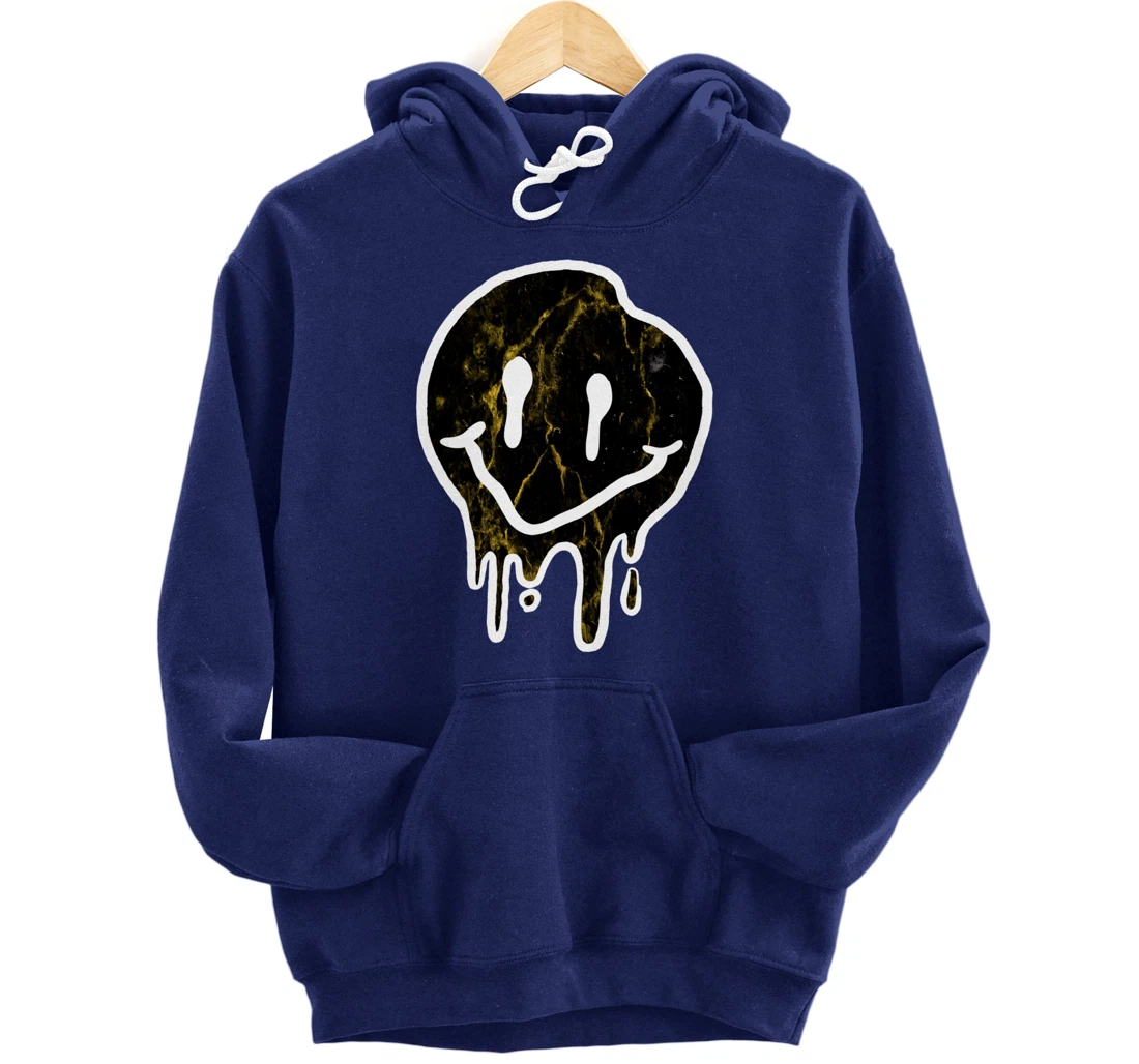 Cool Black & Gold Dripping Smiley Face Pullover Hoodie