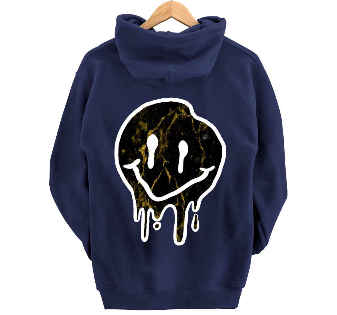 Cool Black & Gold Dripping Smiley Face Pullover Hoodie