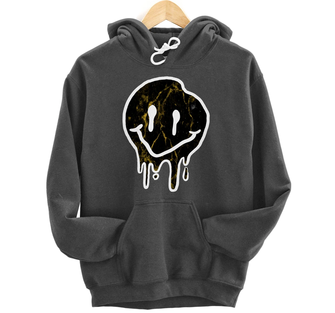 Cool Black & Gold Dripping Smiley Face Pullover Hoodie