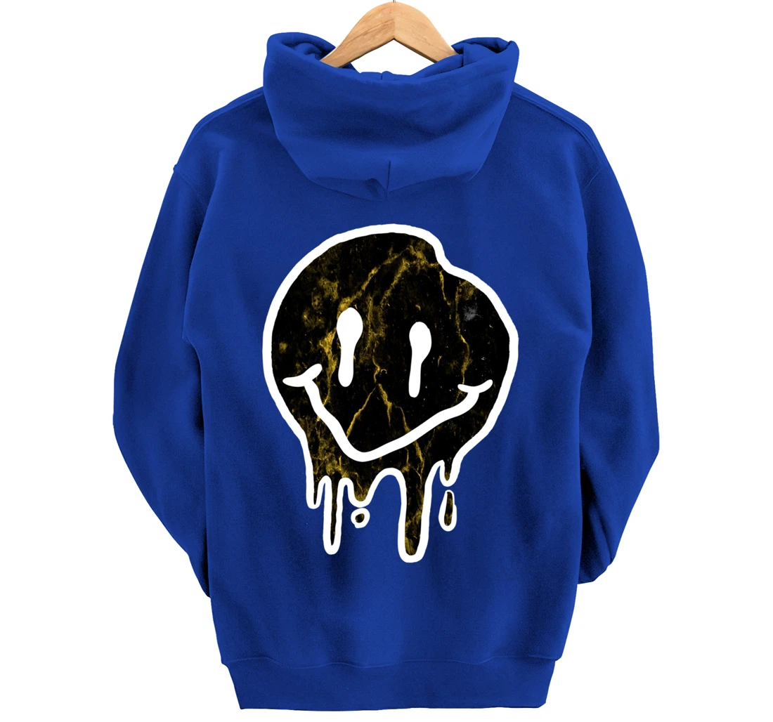 Cool Black & Gold Dripping Smiley Face Pullover Hoodie