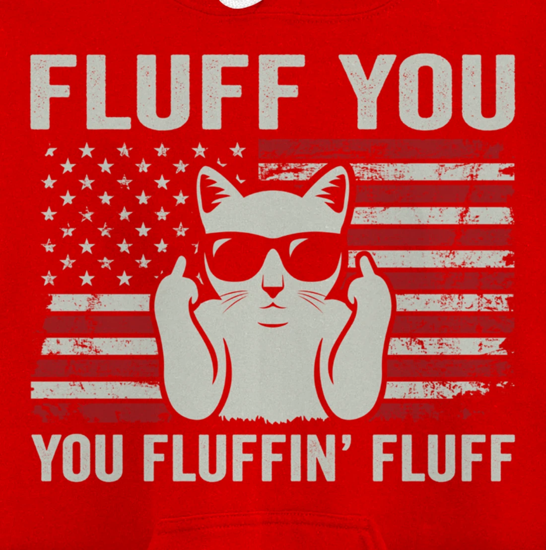 Fluff You Fluffin' Fluff - Funny Cat USA Flag (ON BACK) Pullover Hoodie