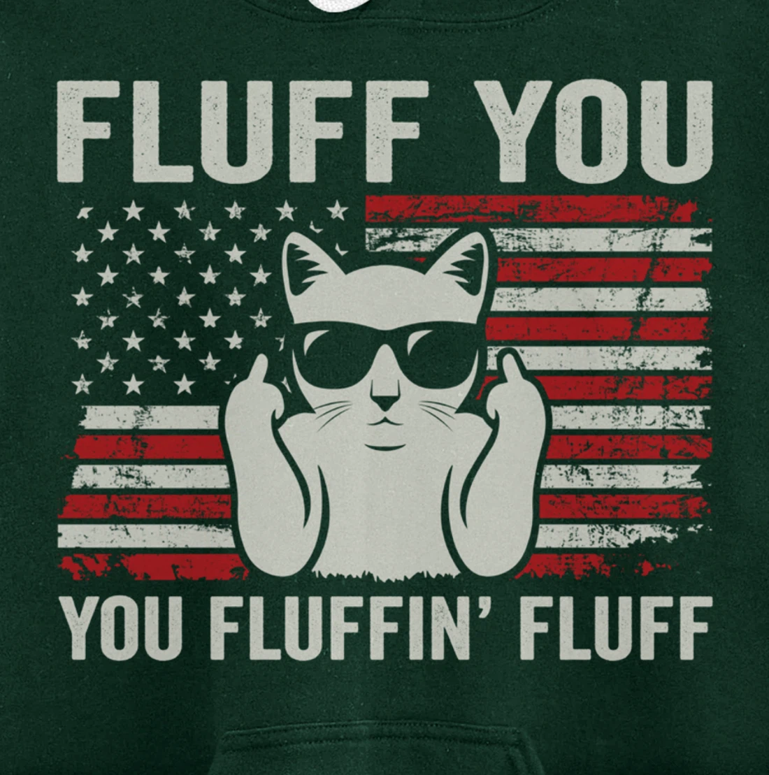Fluff You Fluffin' Fluff - Patriotic USA Flag Funny Cat Pullover Hoodie