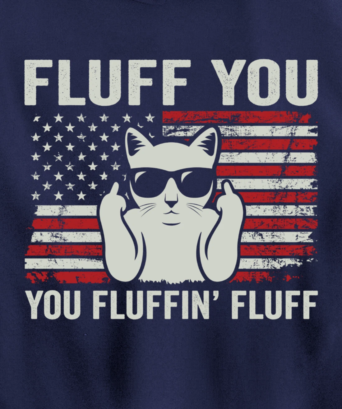 Fluff You Fluffin' Fluff - Patriotic USA Flag Funny Cat Pullover Hoodie