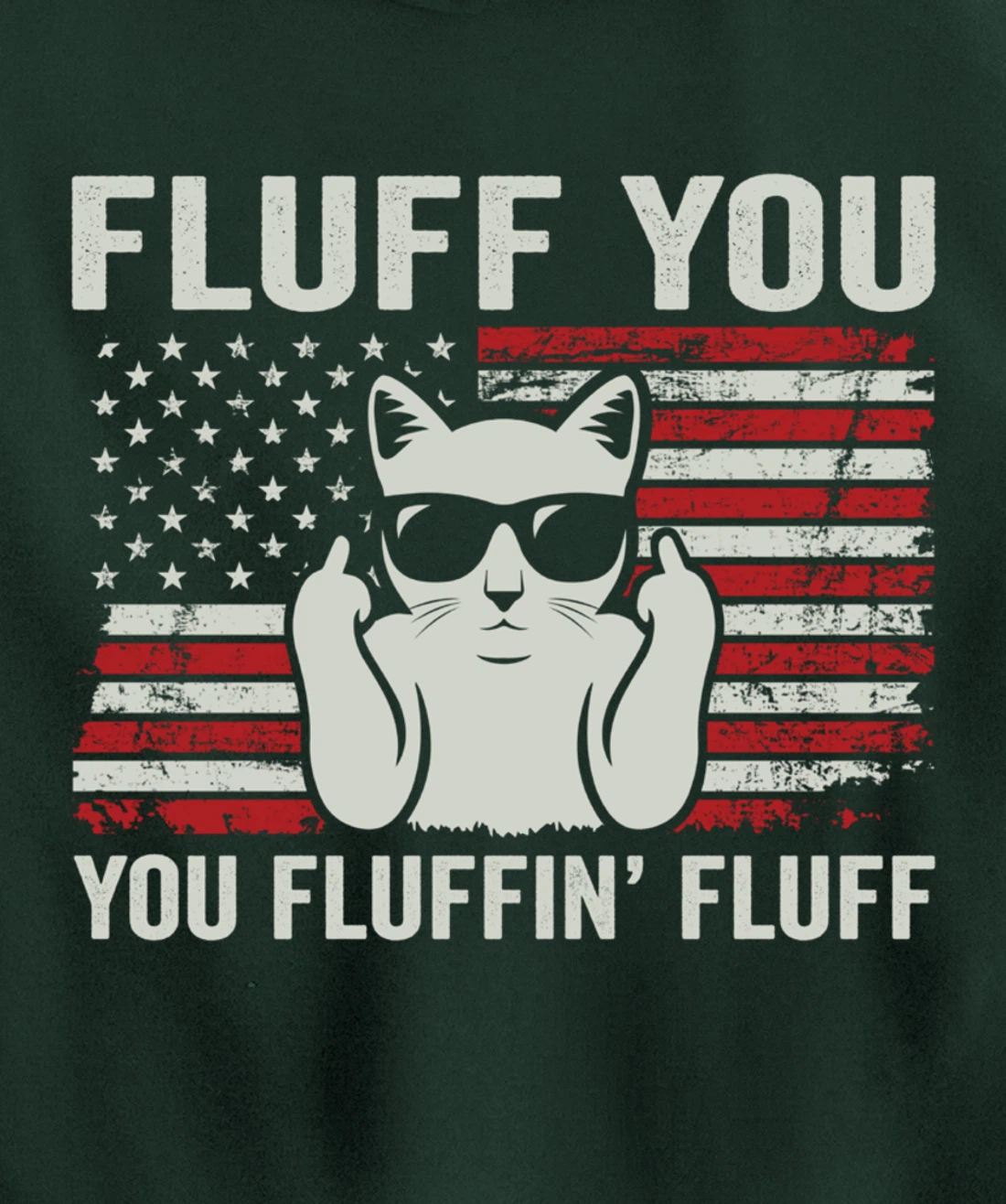 Fluff You Fluffin' Fluff - Patriotic USA Flag Funny Cat Pullover Hoodie