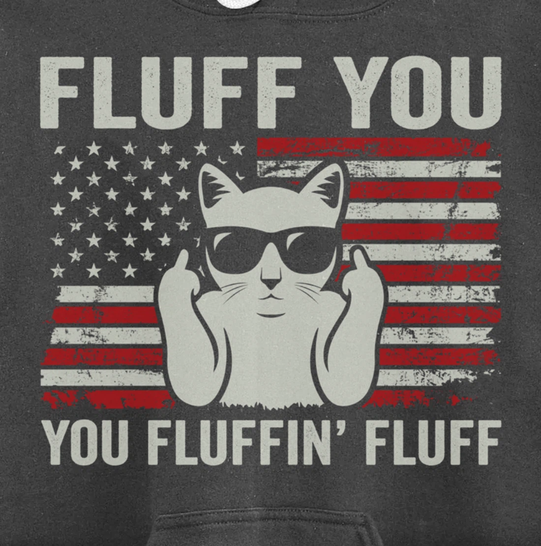 Fluff You Fluffin' Fluff - Patriotic USA Flag Funny Cat Pullover Hoodie