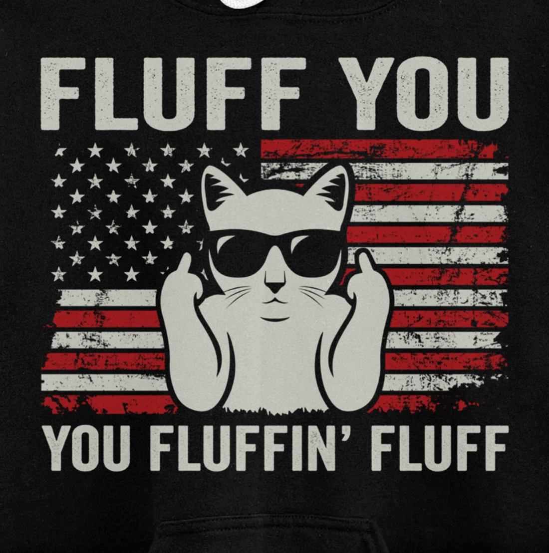 Fluff You Fluffin' Fluff - Patriotic USA Flag Funny Cat Pullover Hoodie