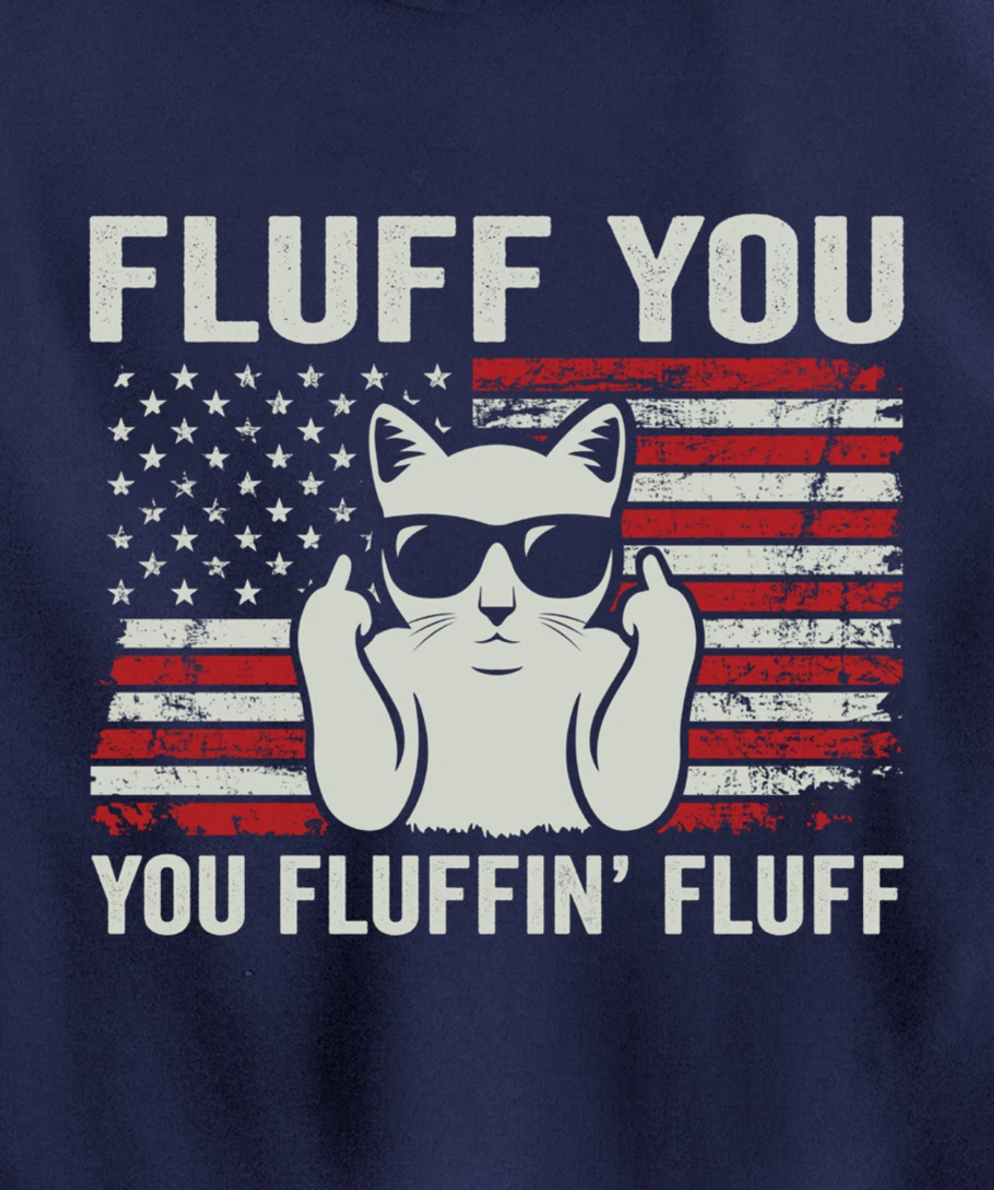 Fluff You Fluffin' Fluff - Funny Cat USA Flag (ON BACK) Pullover Hoodie