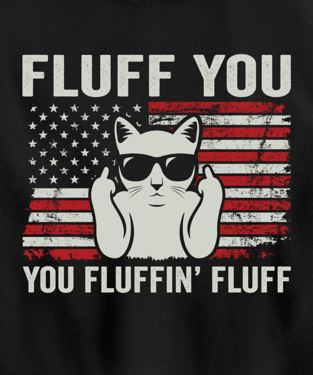 Fluff You Fluffin' Fluff - Patriotic USA Flag Funny Cat Pullover Hoodie