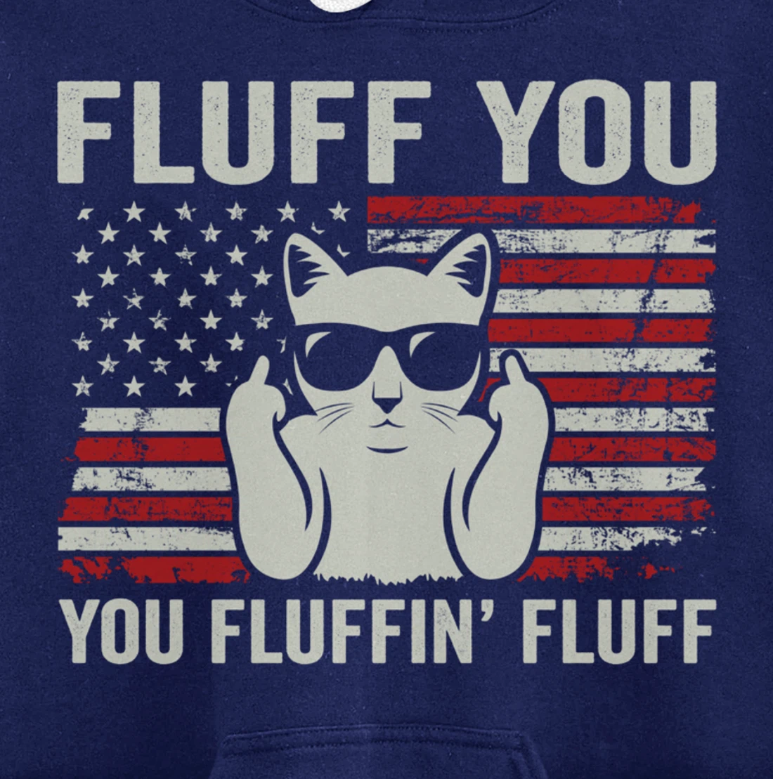 Fluff You Fluffin' Fluff - Patriotic USA Flag Funny Cat Pullover Hoodie