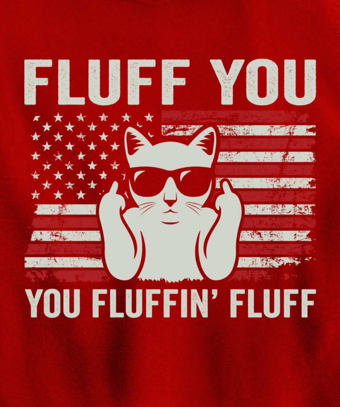 Fluff You Fluffin' Fluff - Patriotic USA Flag Funny Cat Pullover Hoodie
