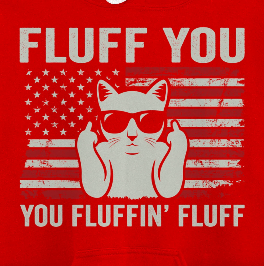 Fluff You Fluffin' Fluff - Patriotic USA Flag Funny Cat Pullover Hoodie