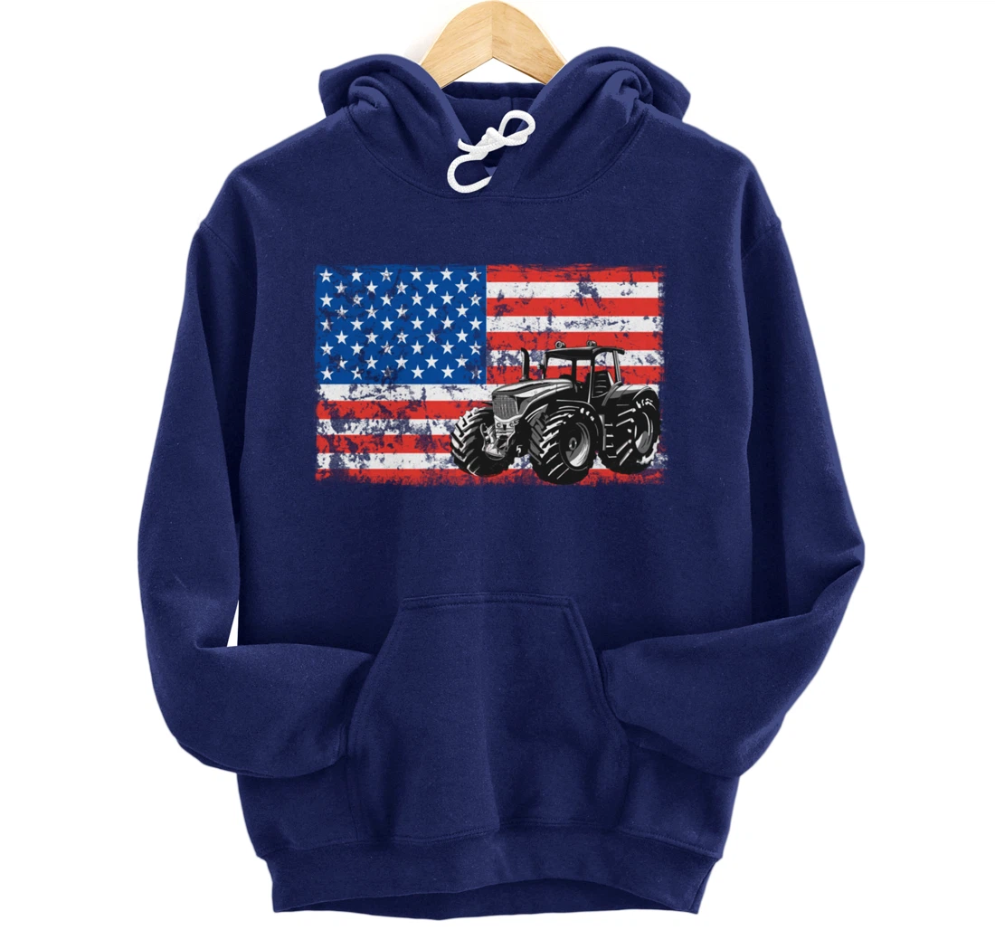 Farm Tractors USA Flag Patriotic Farming Gift Pullover Hoodie