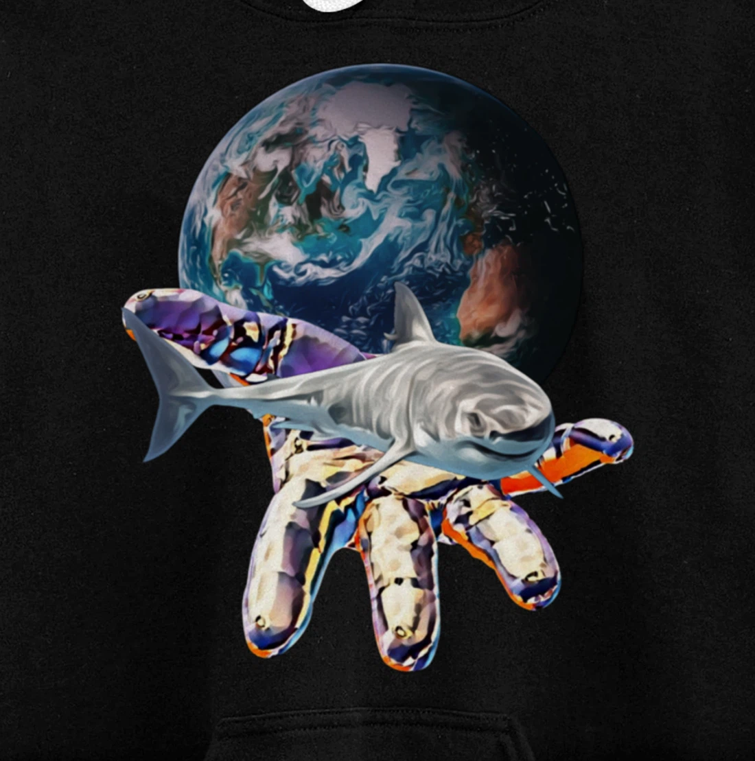 Great White Shark Motif colorful Sharks Predator Shark Pullover Hoodie