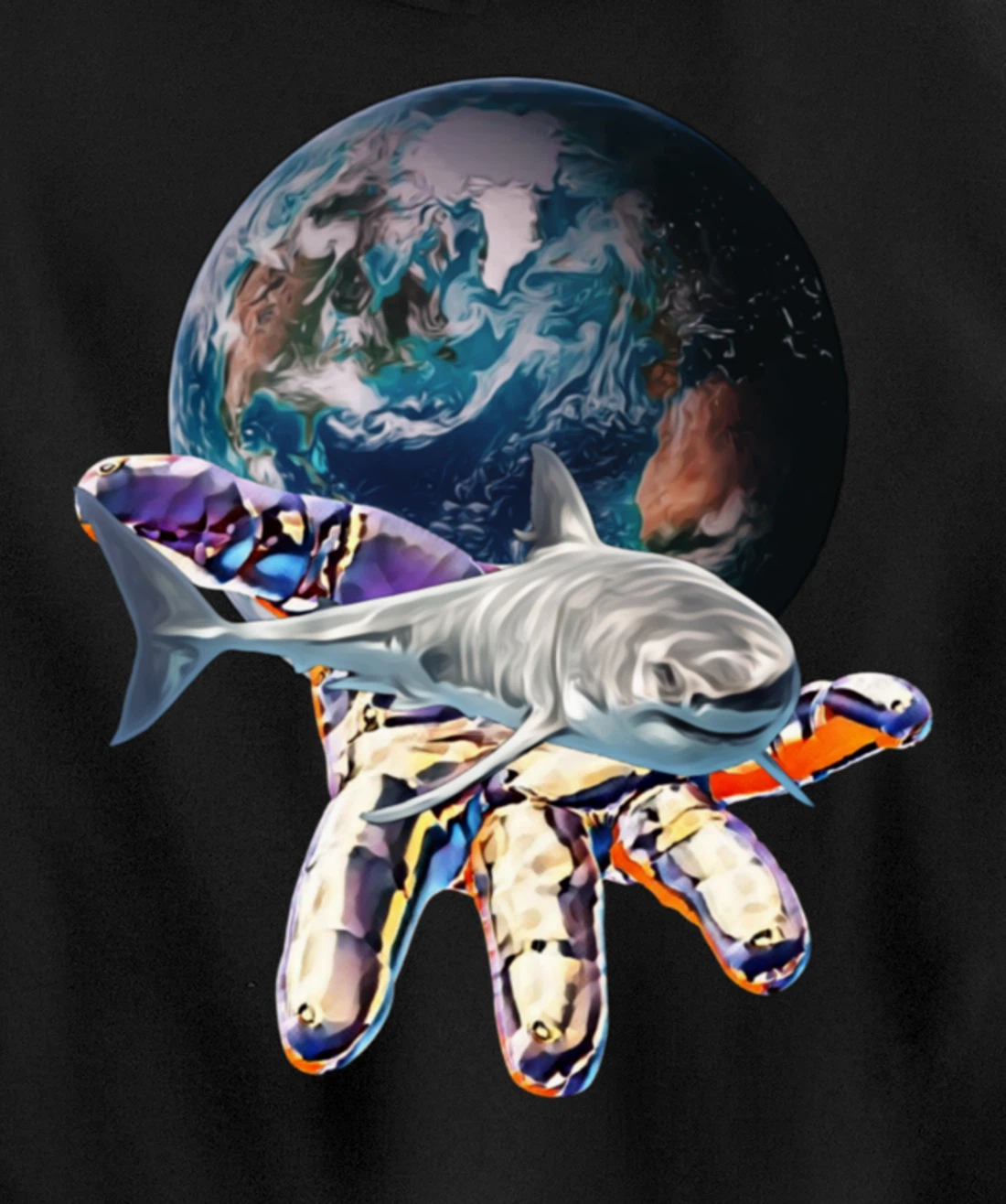 Great White Shark Motif colorful Sharks Predator Shark Pullover Hoodie