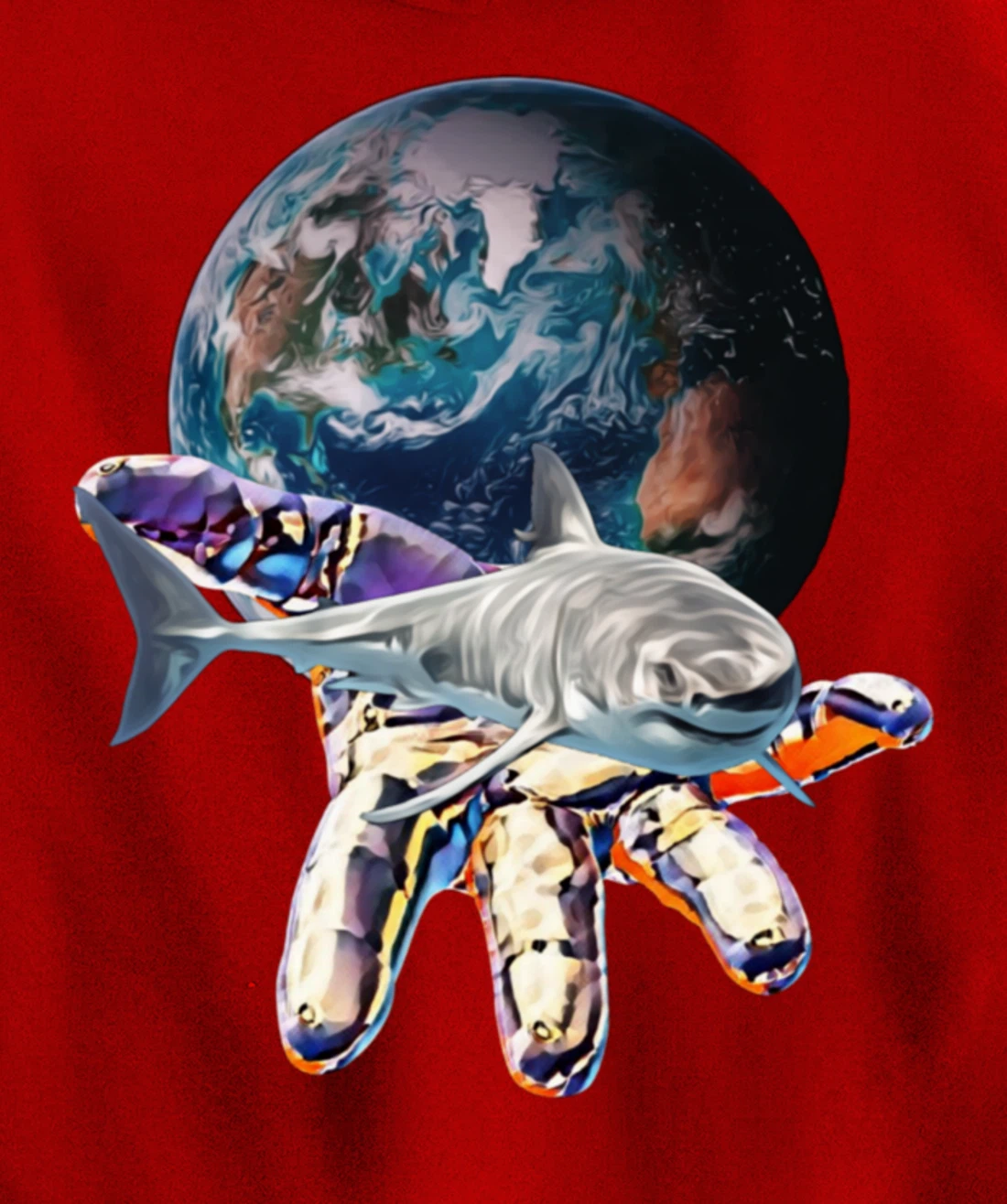 Great White Shark Motif colorful Sharks Predator Shark Pullover Hoodie