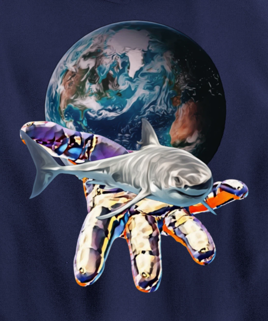 Great White Shark Motif colorful Sharks Predator Shark Pullover Hoodie