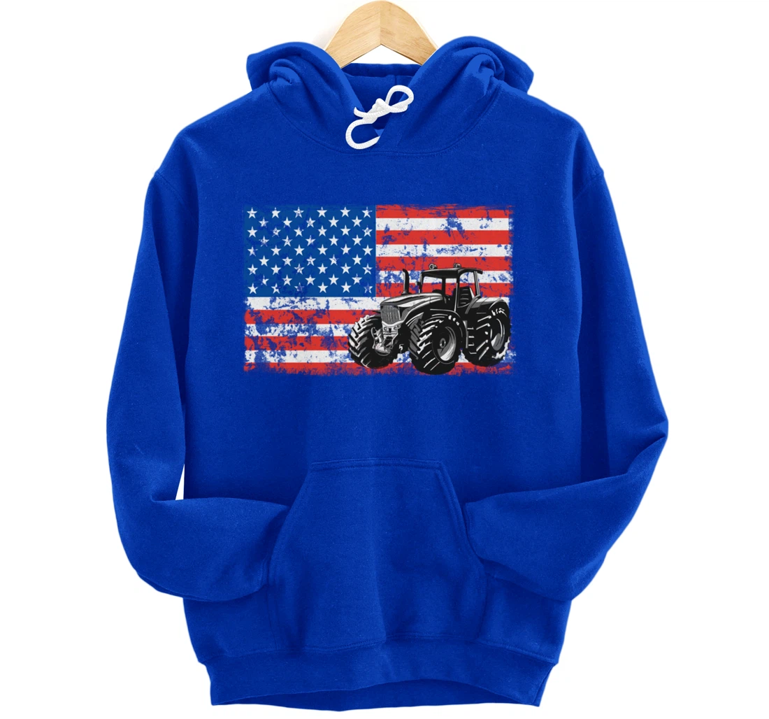 Farm Tractors USA Flag Patriotic Farming Gift Pullover Hoodie