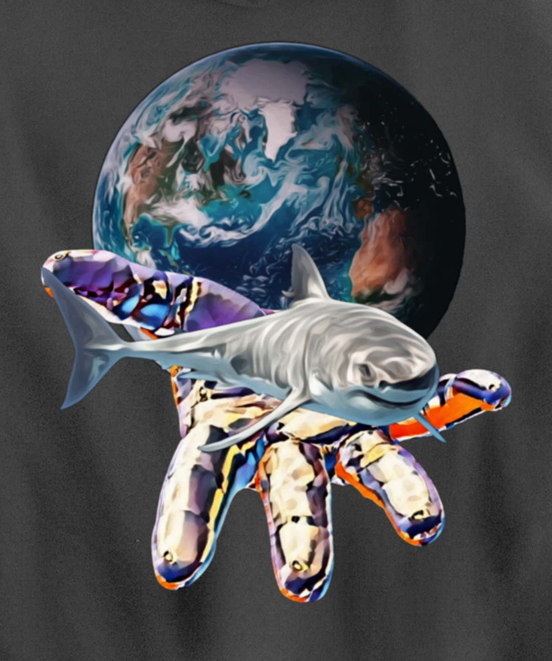 Great White Shark Motif colorful Sharks Predator Shark Pullover Hoodie