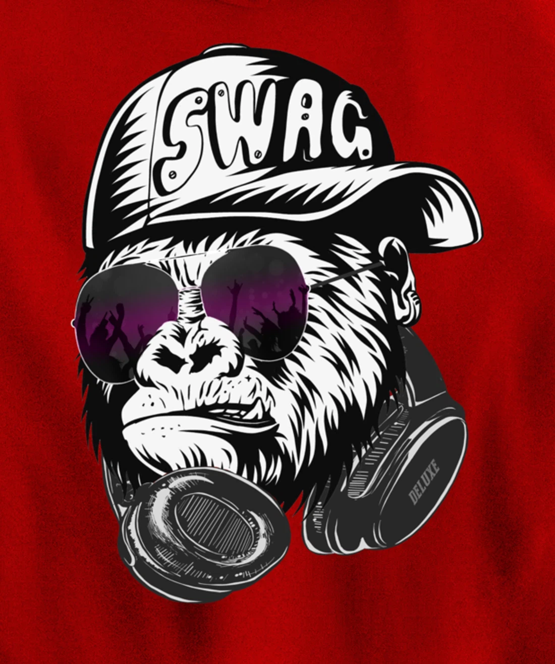 Gorilla, Monkey Deluxe with DJ headphones and sunglasses Pullover Hoodie