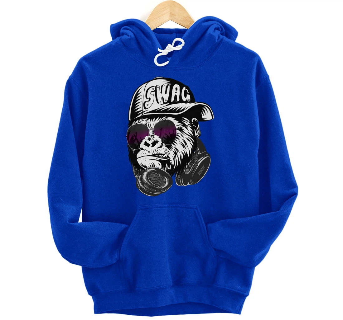 Gorilla, Monkey Deluxe with DJ headphones and sunglasses Pullover Hoodie