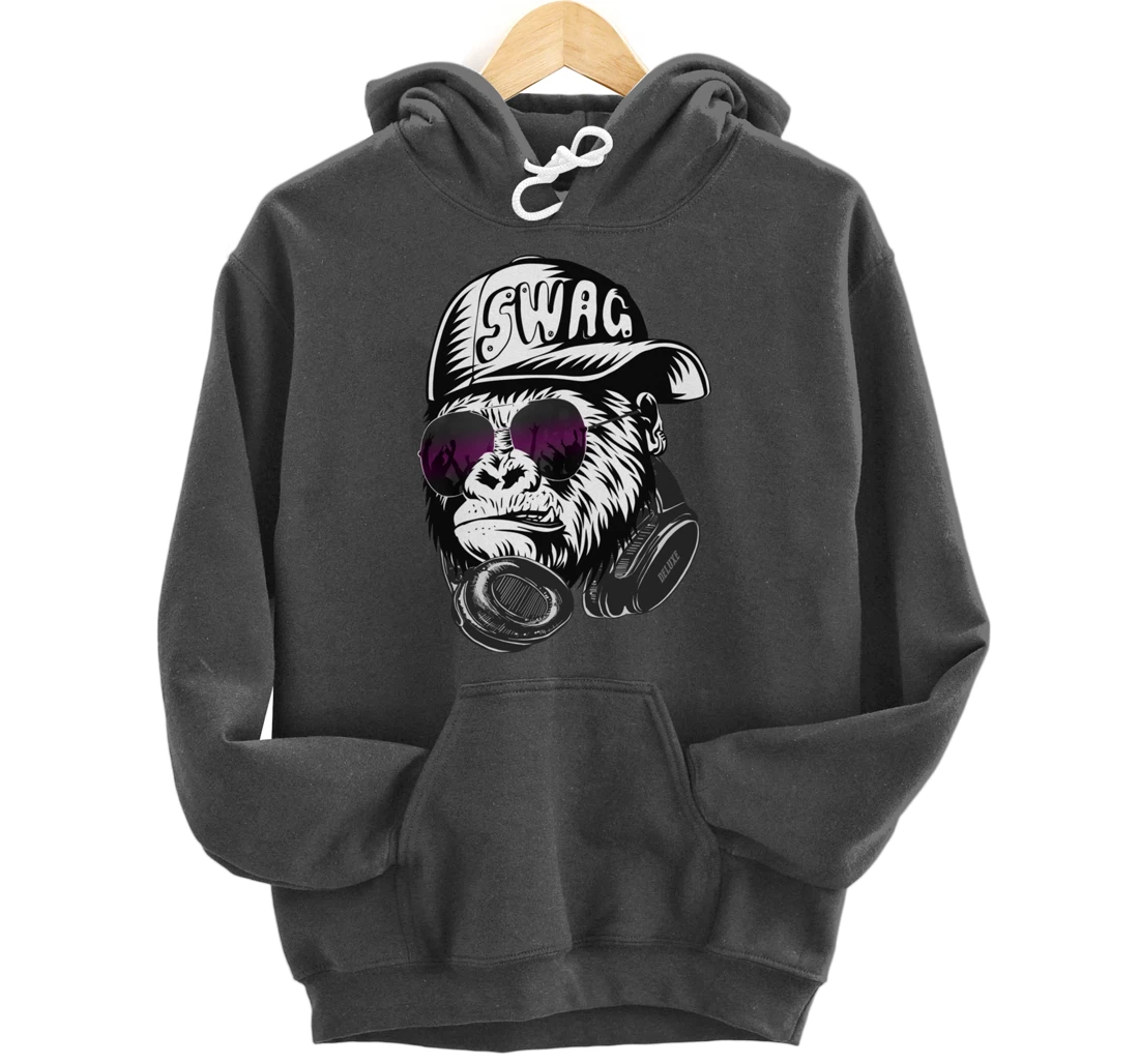 Gorilla, Monkey Deluxe with DJ headphones and sunglasses Pullover Hoodie