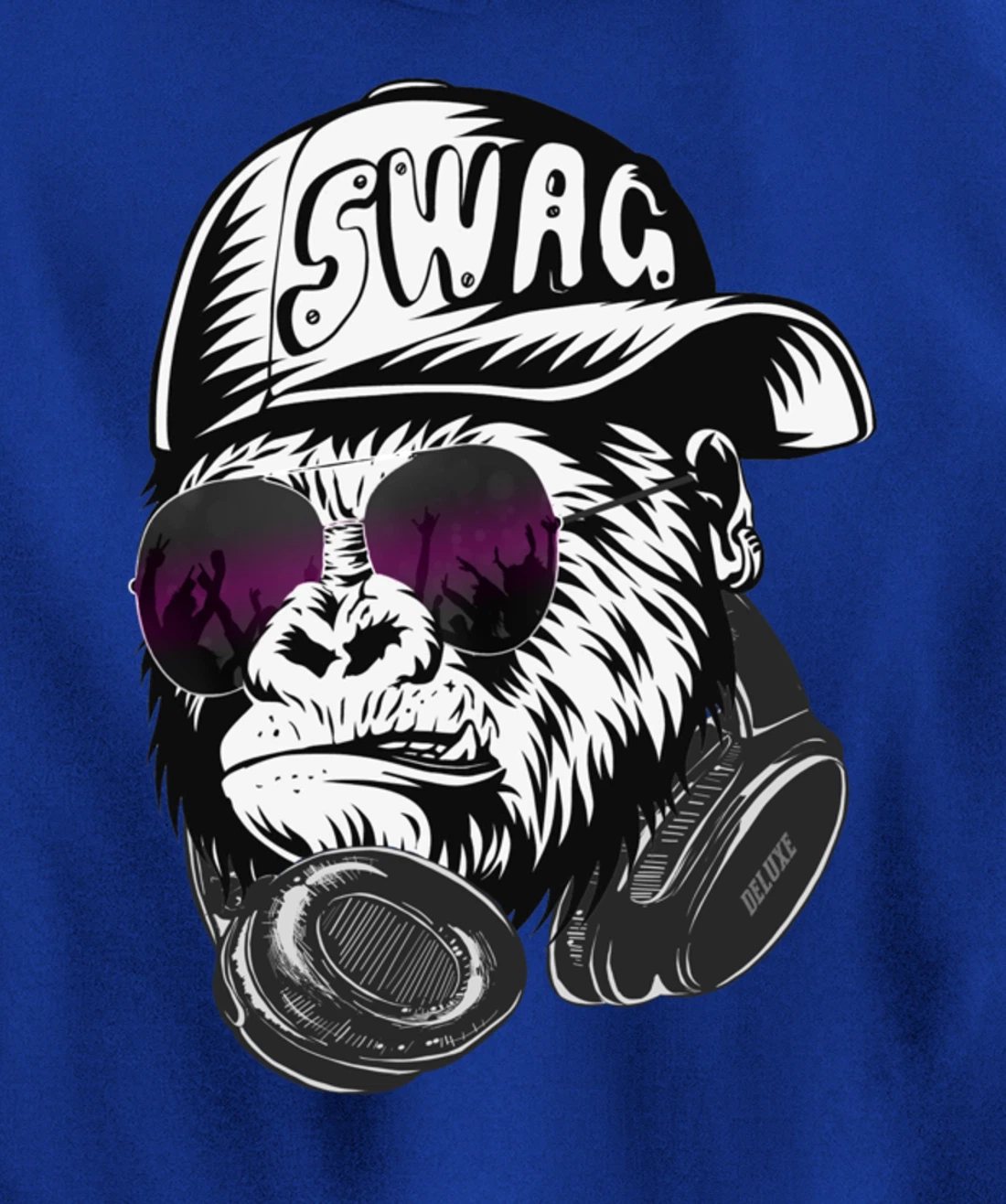 Gorilla, Monkey Deluxe with DJ headphones and sunglasses Pullover Hoodie