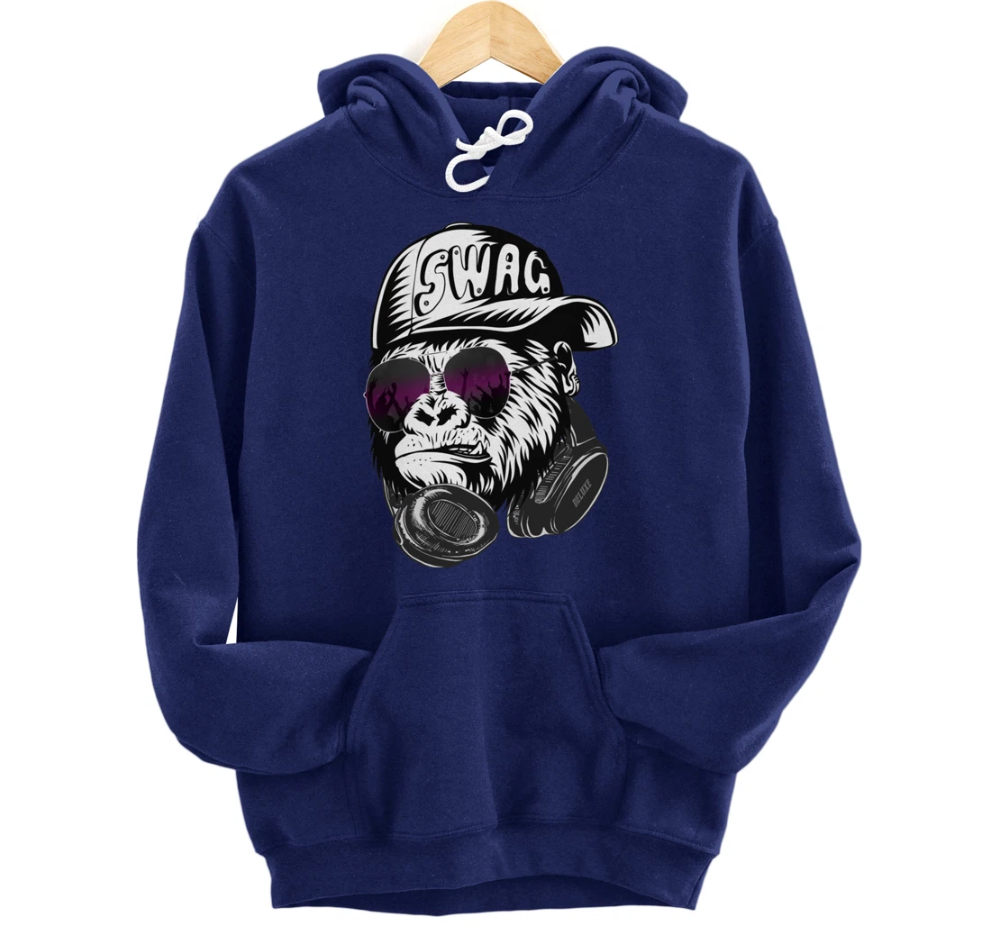 Gorilla, Monkey Deluxe with DJ headphones and sunglasses Pullover Hoodie