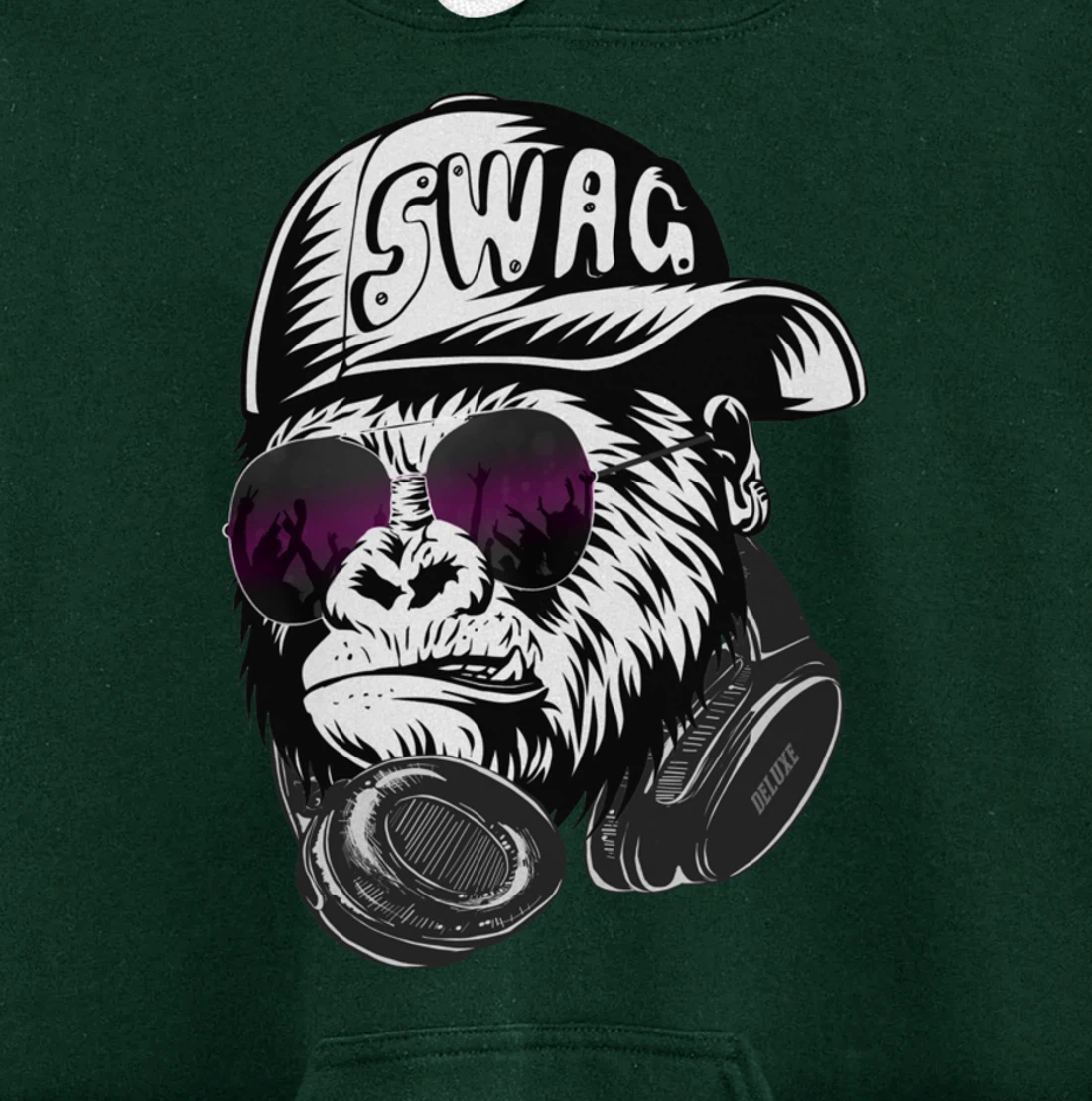 Gorilla, Monkey Deluxe with DJ headphones and sunglasses Pullover Hoodie