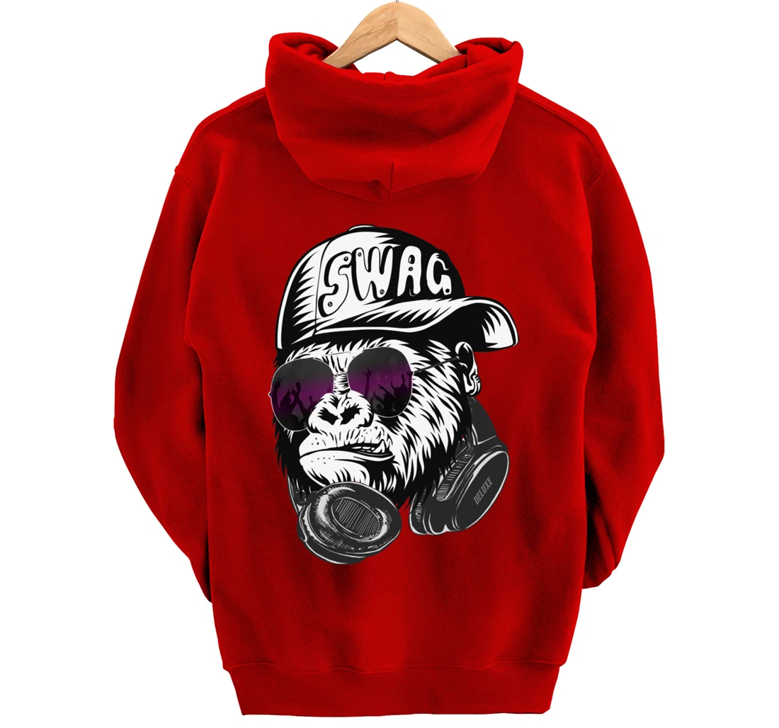 Gorilla, Monkey Deluxe with DJ headphones and sunglasses Pullover Hoodie