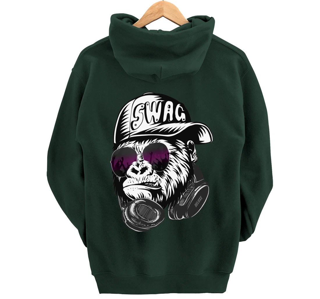 Gorilla, Monkey Deluxe with DJ headphones and sunglasses Pullover Hoodie