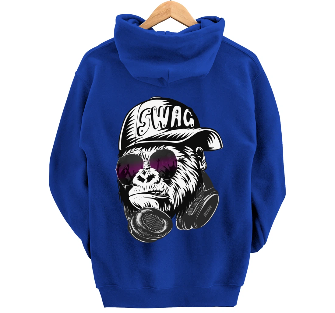 Gorilla, Monkey Deluxe with DJ headphones and sunglasses Pullover Hoodie