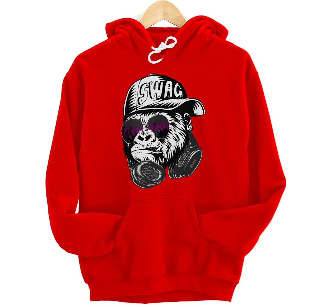 Gorilla, Monkey Deluxe with DJ headphones and sunglasses Pullover Hoodie