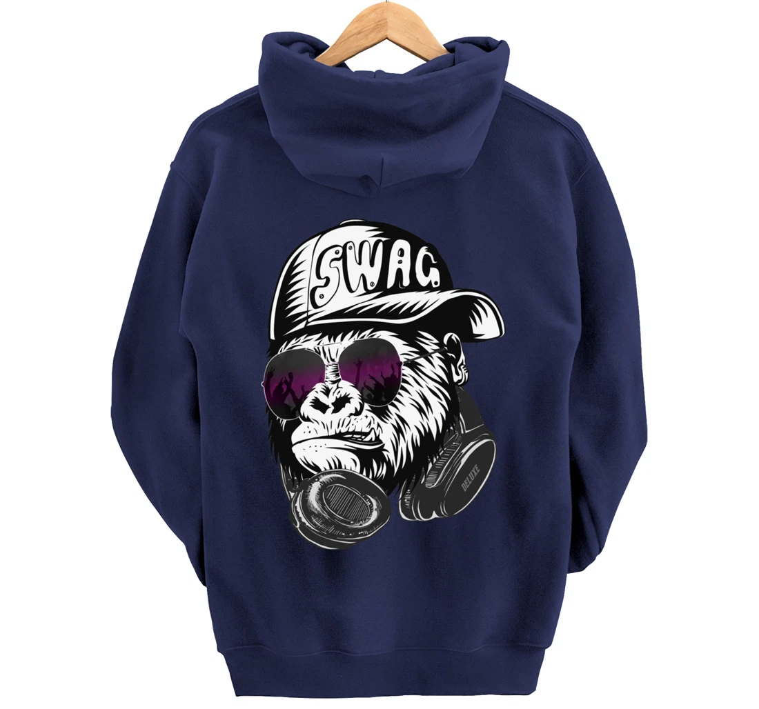 Gorilla, Monkey Deluxe with DJ headphones and sunglasses Pullover Hoodie
