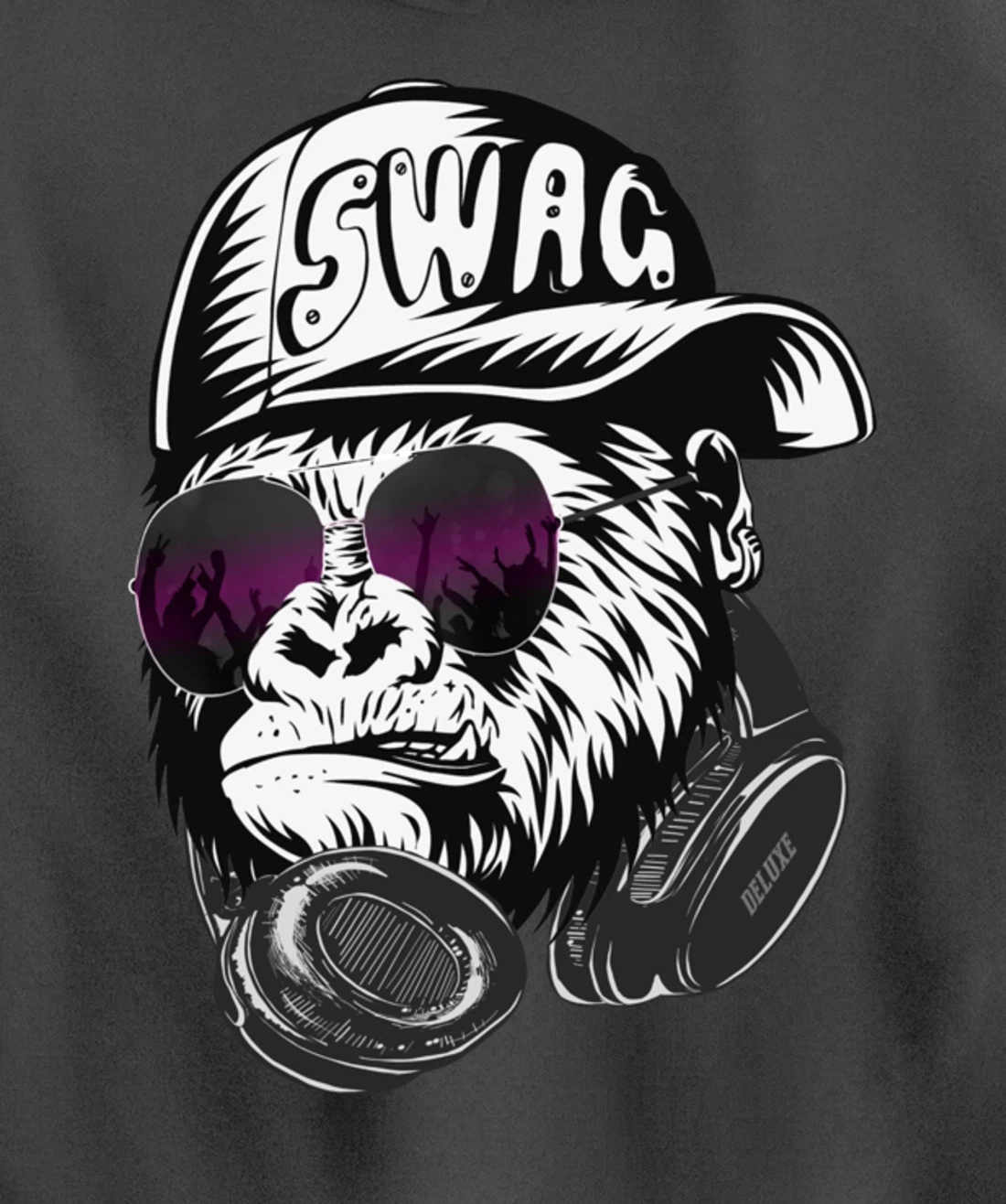Gorilla, Monkey Deluxe with DJ headphones and sunglasses Pullover Hoodie