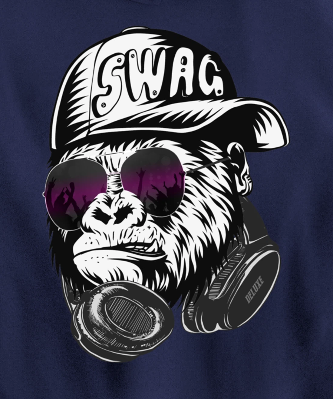 Gorilla, Monkey Deluxe with DJ headphones and sunglasses Pullover Hoodie