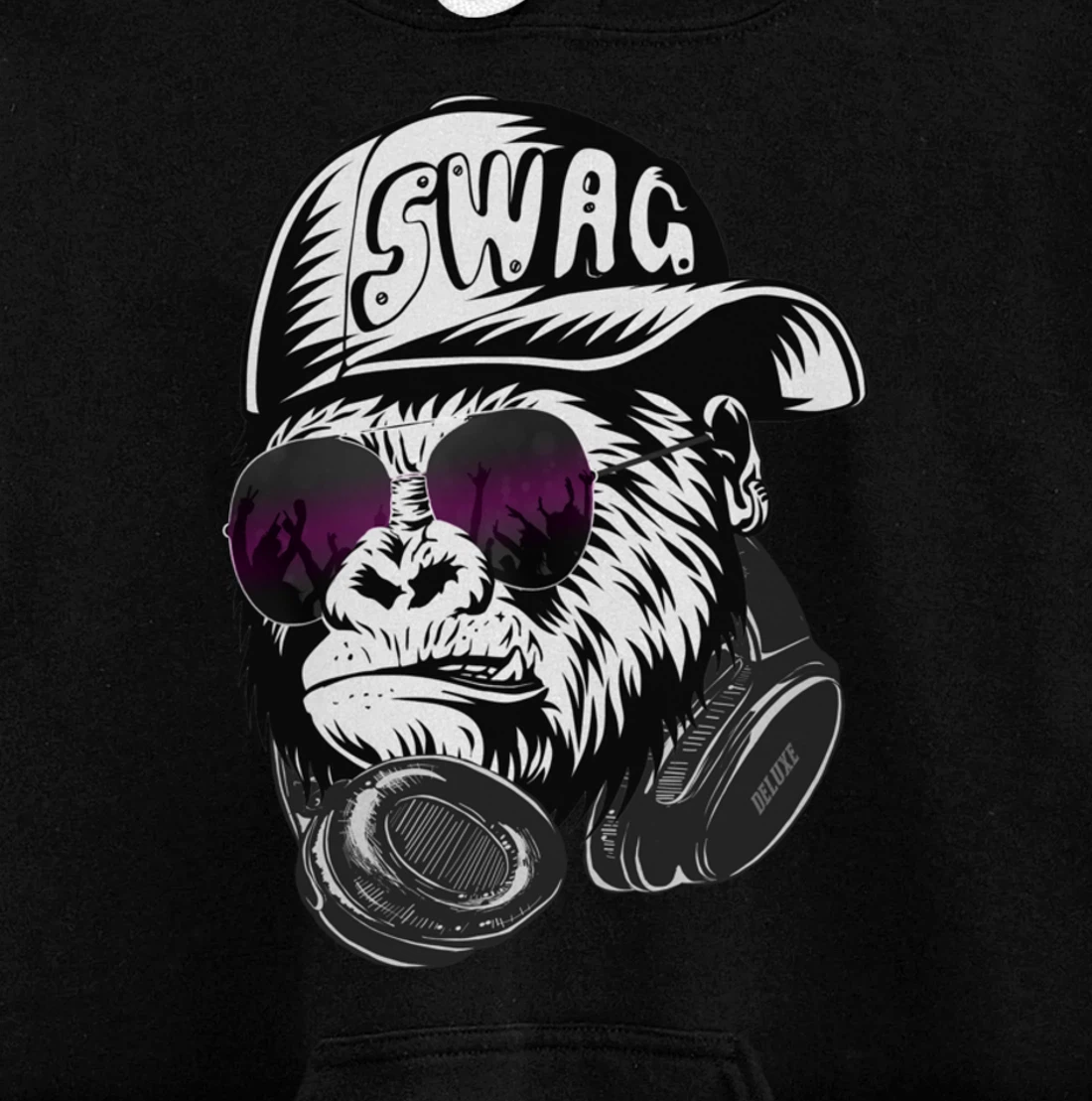 Gorilla, Monkey Deluxe with DJ headphones and sunglasses Pullover Hoodie