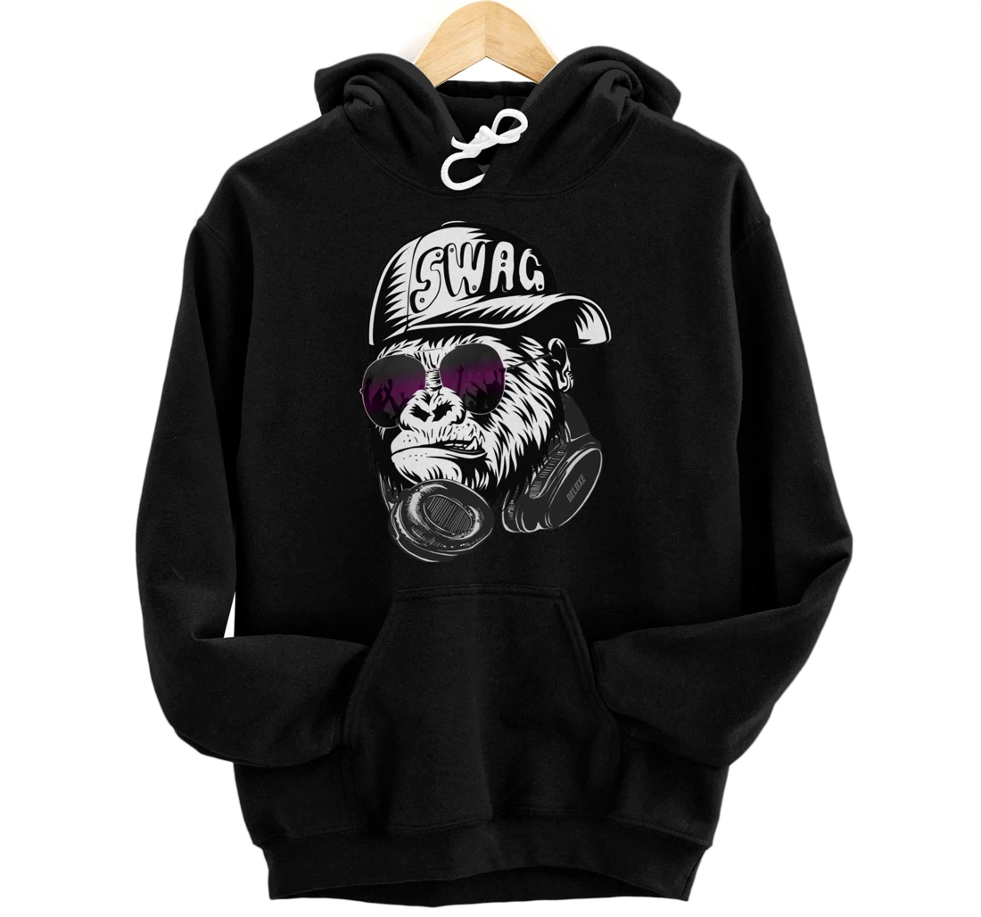 Gorilla, Monkey Deluxe with DJ headphones and sunglasses Pullover Hoodie