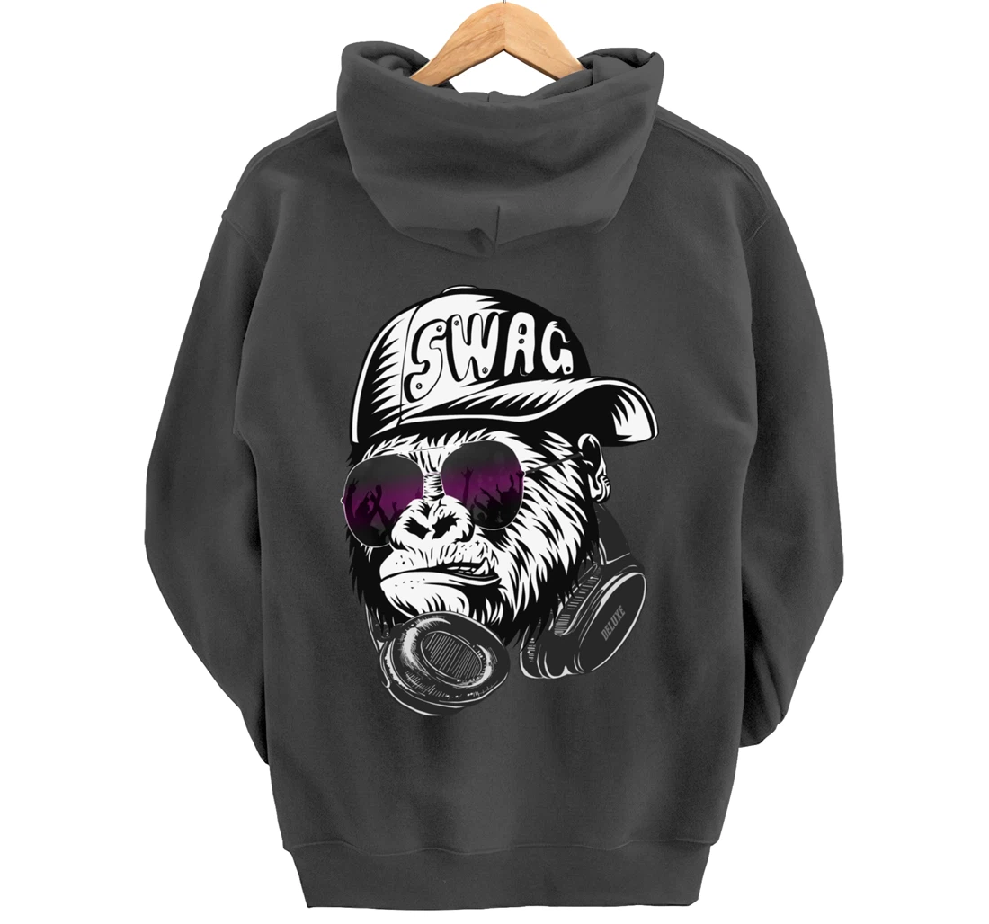 Gorilla, Monkey Deluxe with DJ headphones and sunglasses Pullover Hoodie