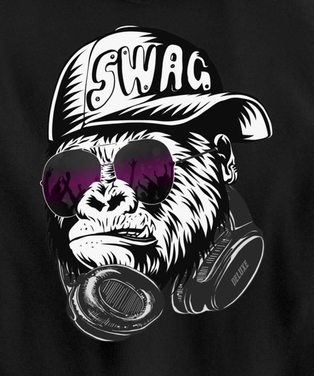 Gorilla, Monkey Deluxe with DJ headphones and sunglasses Pullover Hoodie