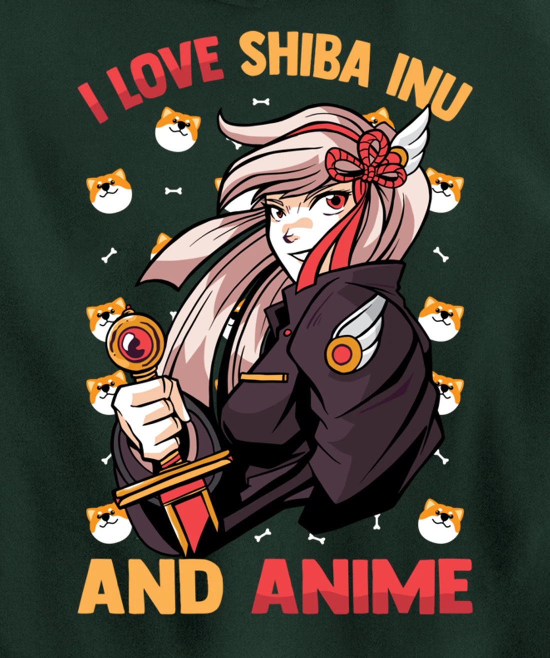 I Love Shiba Inu And Anime - Kawaii Cute - Otaku Girl Pullover Hoodie