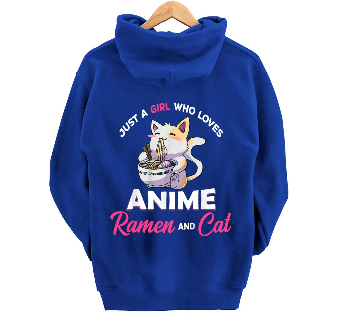 Just A Girl Who Loves Anime Ramen And Cat Gift For Girl Pullover Hoodie
