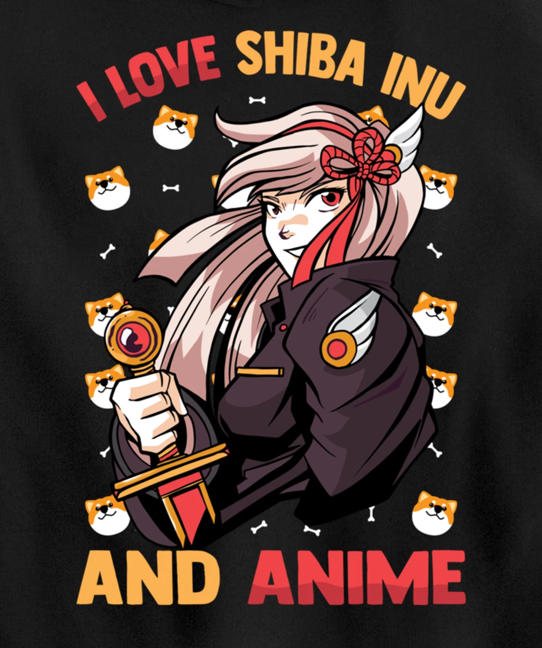 I Love Shiba Inu And Anime - Kawaii Cute - Otaku Girl Pullover Hoodie