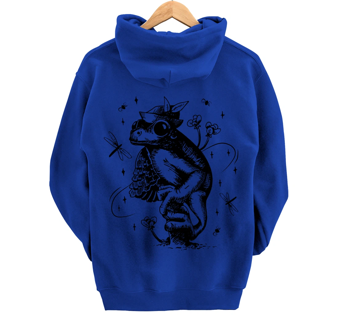 Cool Hand Drawn Frog Art Backside Pullover Hoodie