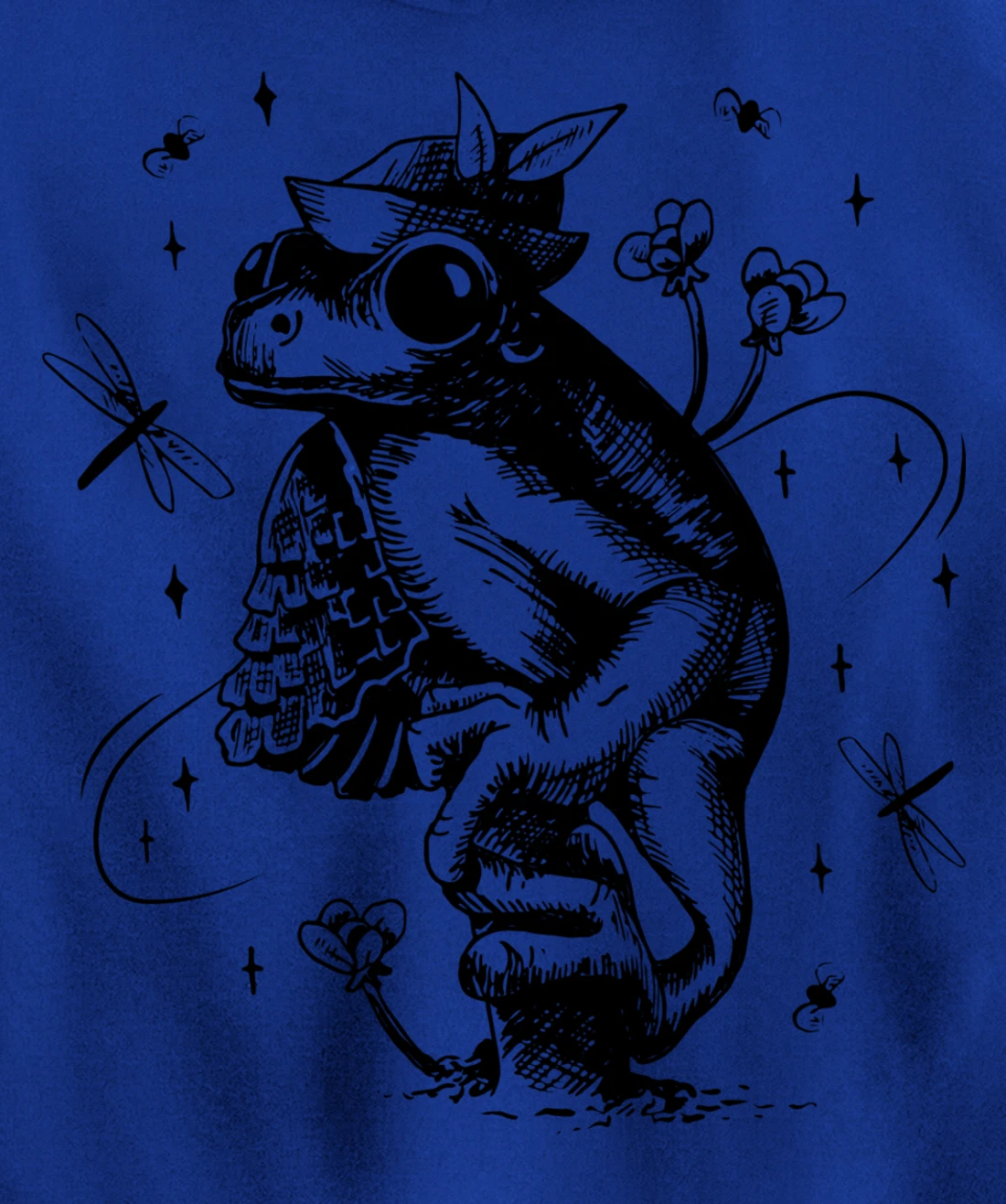 Cool Hand Drawn Frog Art Backside Pullover Hoodie