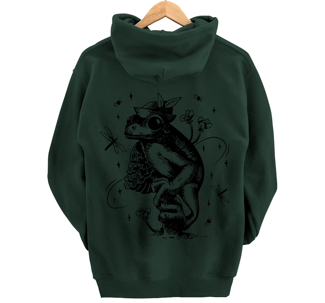 Cool Hand Drawn Frog Art Backside Pullover Hoodie