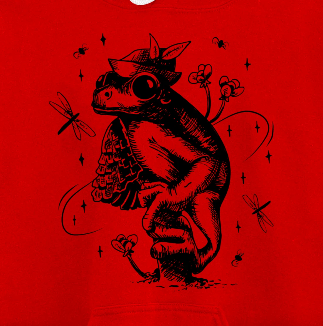 Cool Hand Drawn Frog Art Backside Pullover Hoodie