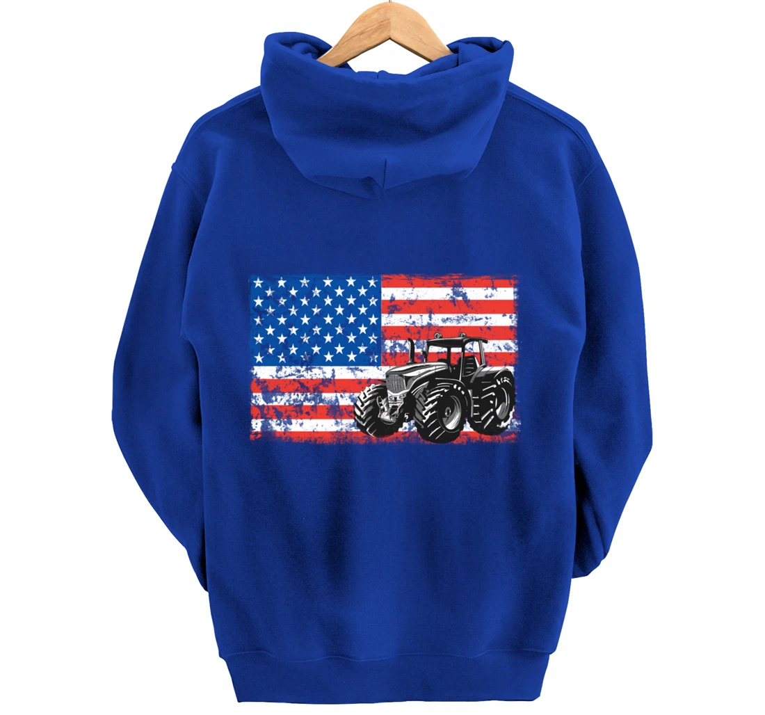 Farm Tractors USA Flag Patriotic Farming Gift Pullover Hoodie