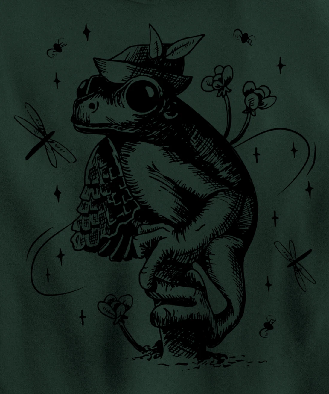 Cool Hand Drawn Frog Art Backside Pullover Hoodie