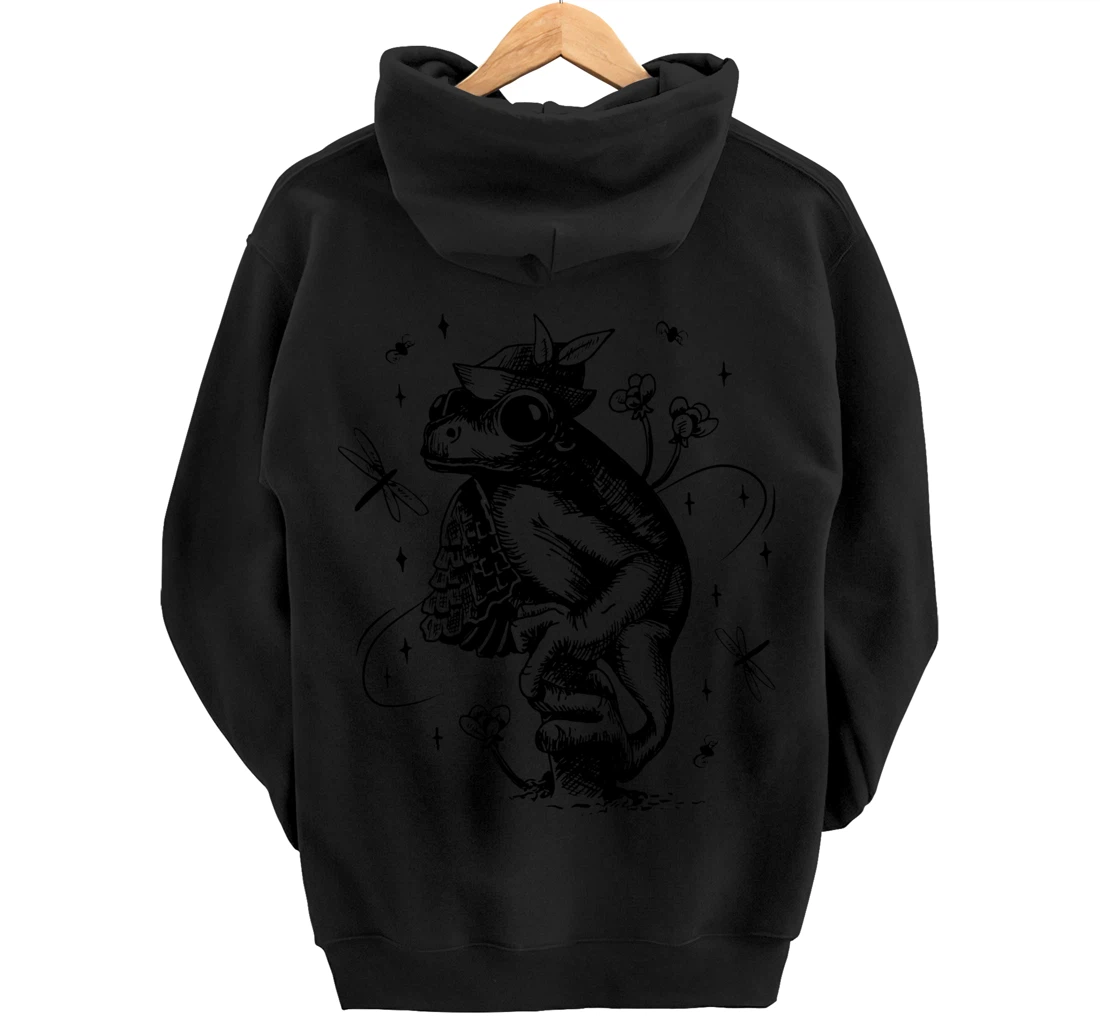 Cool Hand Drawn Frog Art Backside Pullover Hoodie